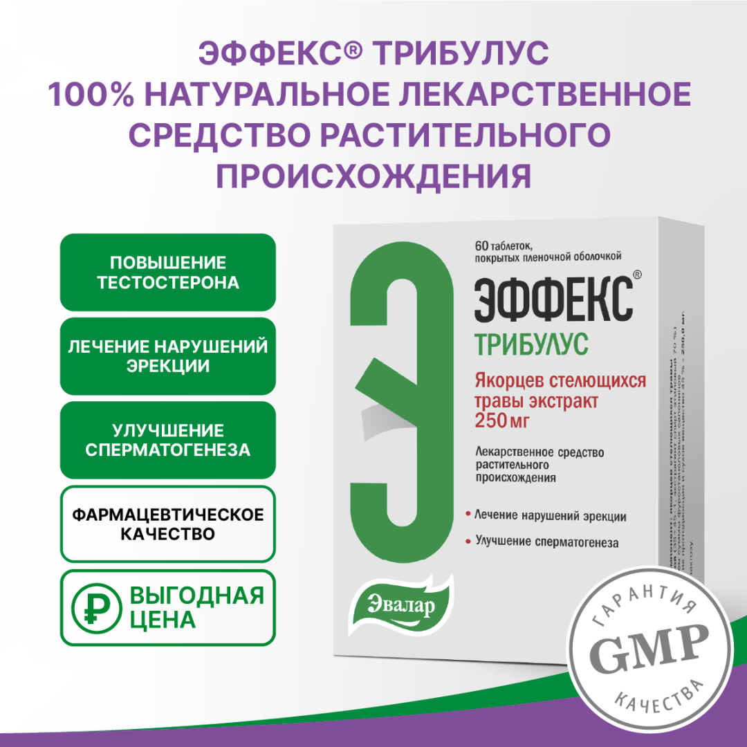 Эффекс трибулус 250мг таблетки, покрытые пленочной оболочкой, 60 шт.