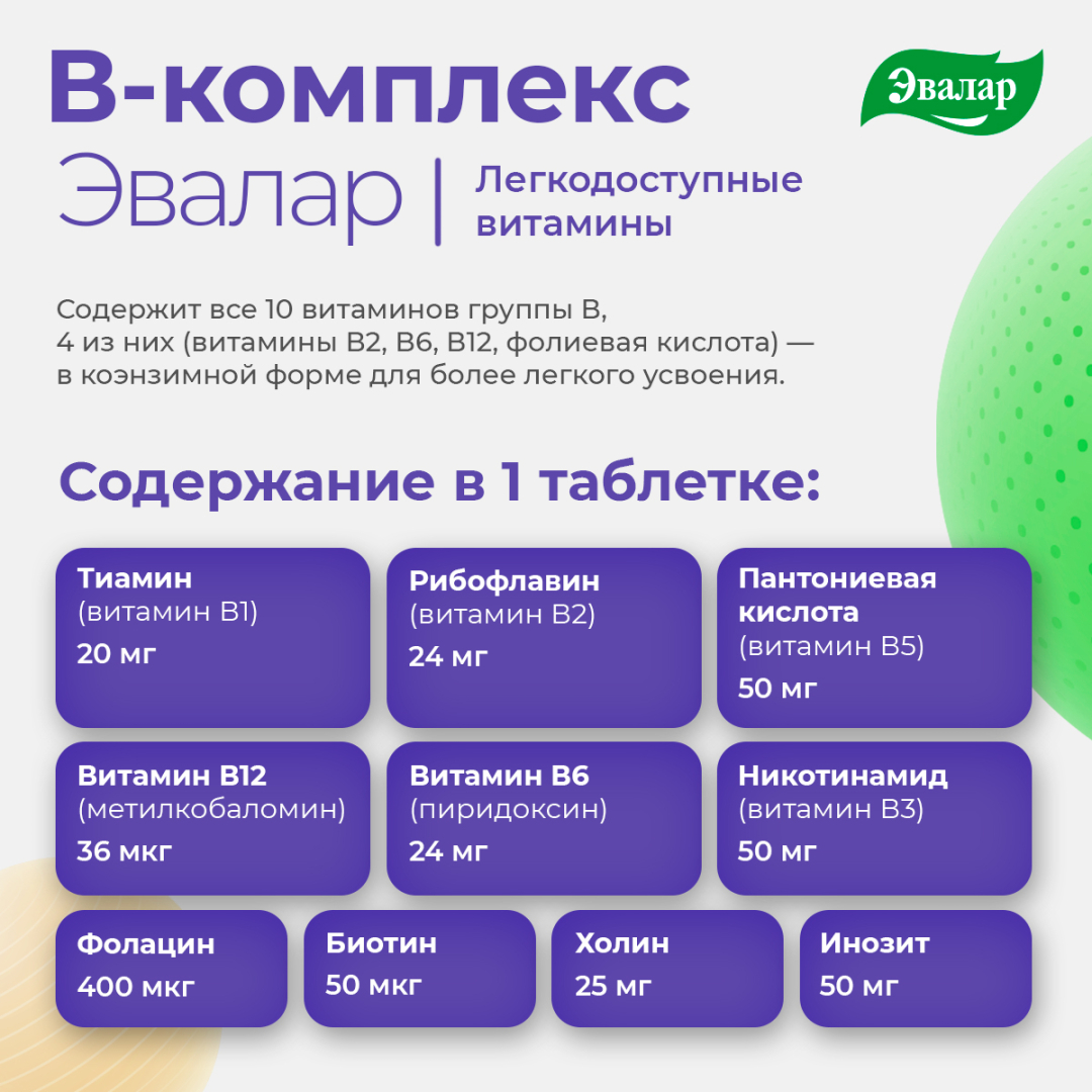 Б-комплекс Эвалар легкодоступные витамины таблетки, 20 шт.