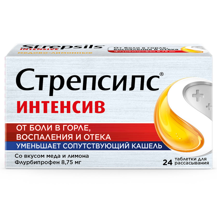 Стрепсилс интенсив мед-лимон таблетки для рассасывания, 24 шт.