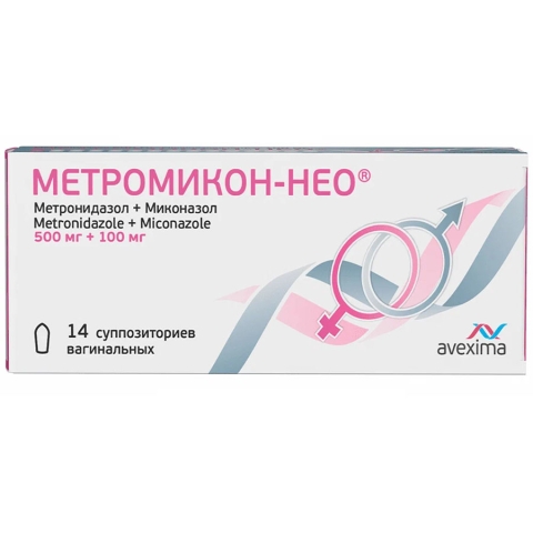 Метромикон-Нео 500 мг + 100 мг суппозитории вагинальные, 14 шт.