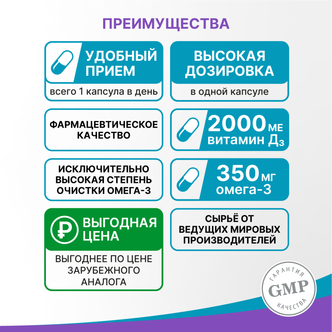 Омега-3 + Д3 2000 МЕ капсулы, 80 шт, Эвалар