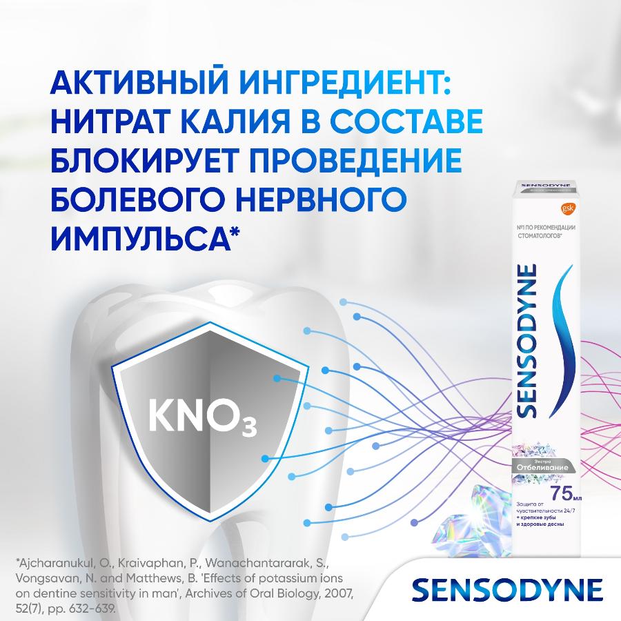 Зубная паста Sensodyne экстра отбеливание для чувствительных зубов с фтором, 75 мл