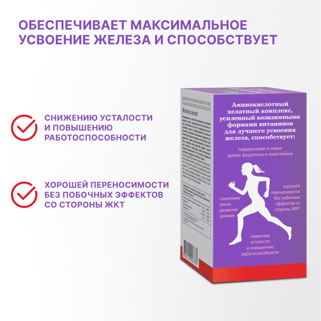 Железо хелат 60 шт. капсулы массой 0,25 г