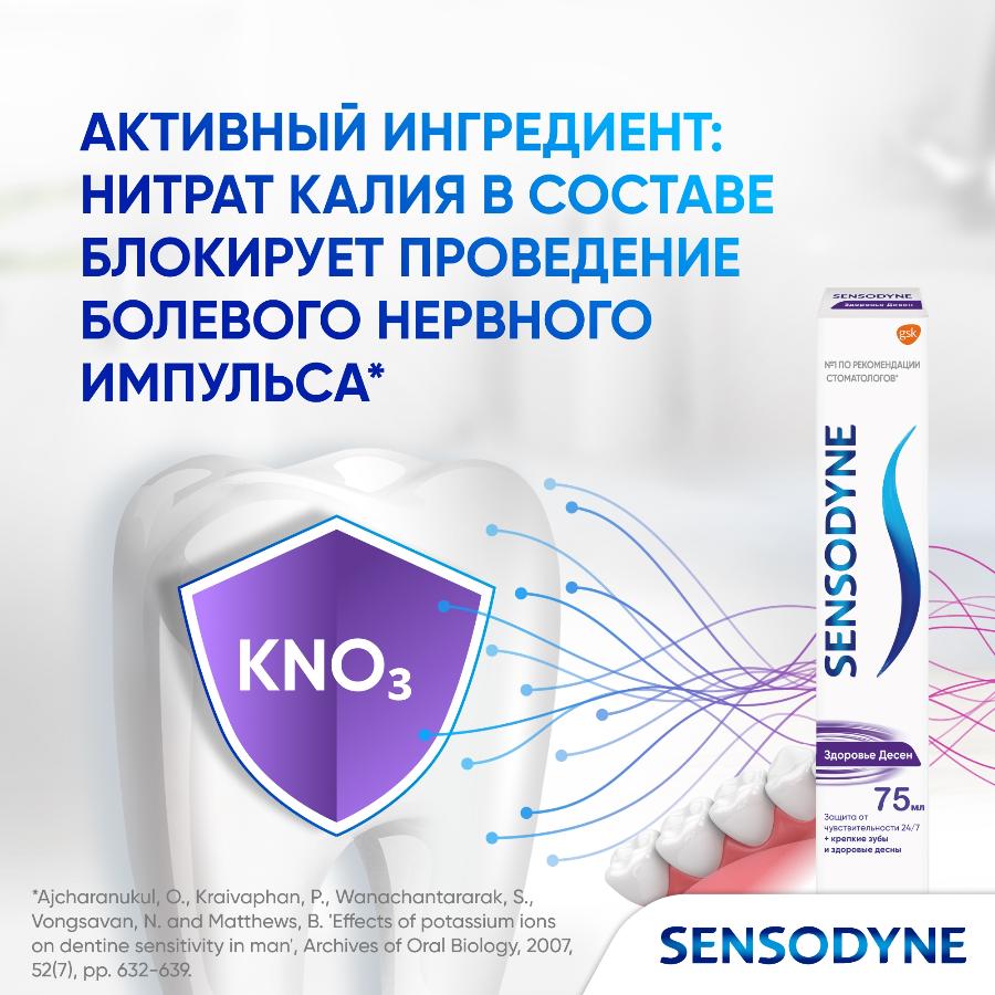 Зубная паста Sensodyne здоровье десен для чувствительных зубов с фтором, мятный вкус, 75 мл