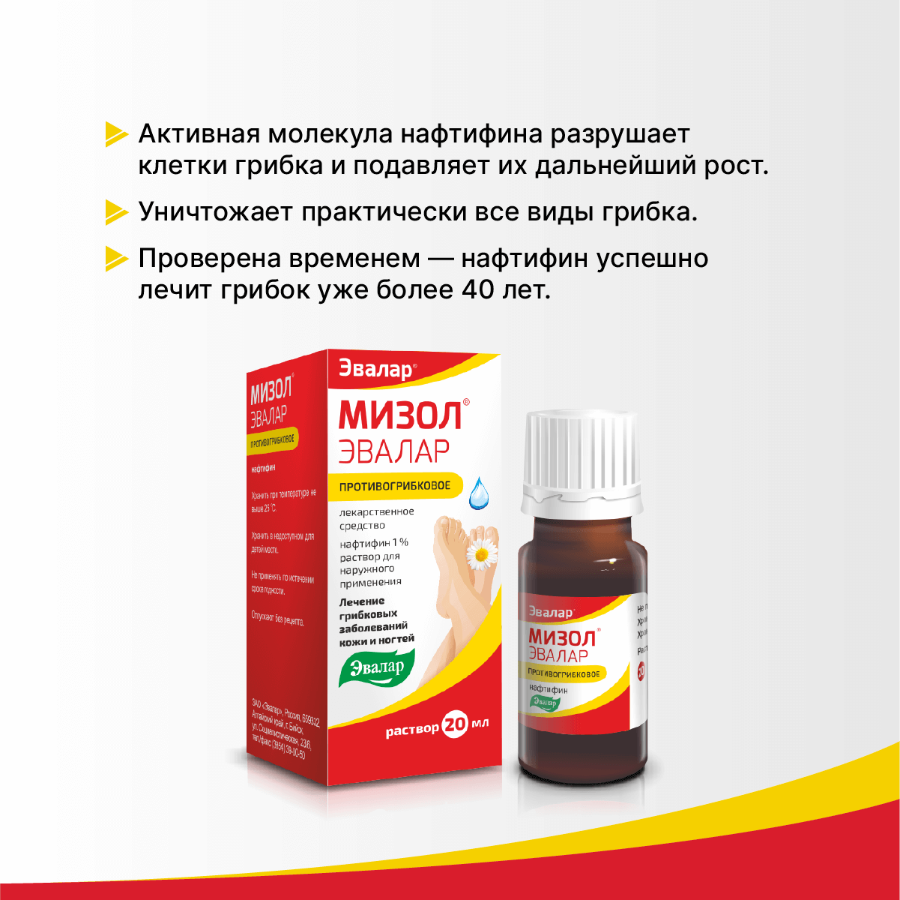 Мизол Эвалар 1% раствор для наружного применения, 20 мл