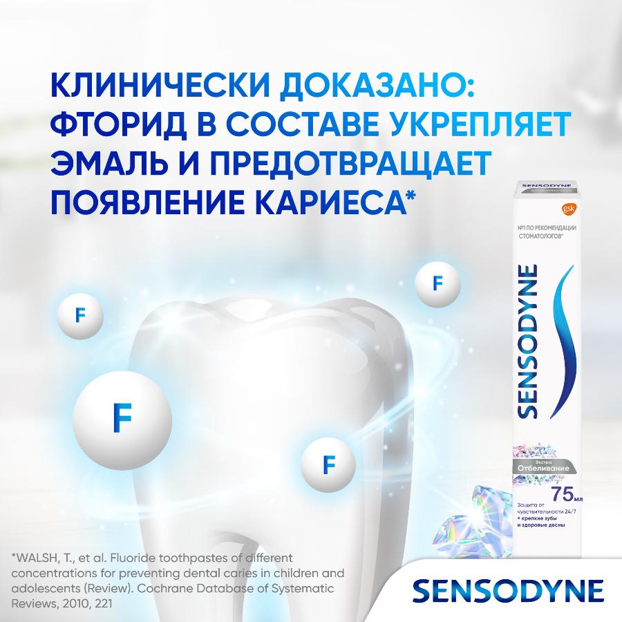 Зубная паста Sensodyne экстра отбеливание для чувствительных зубов с фтором, 75 мл