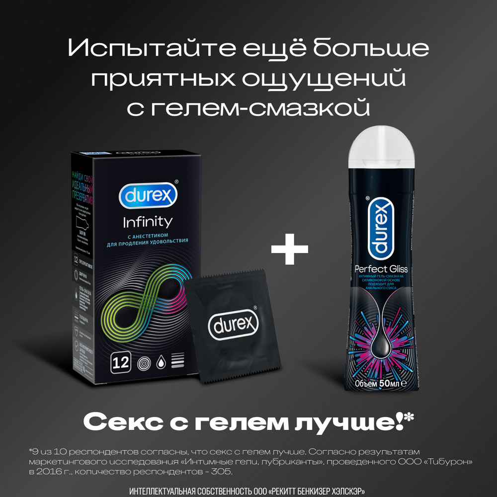 Дюрекс презервативы инфинити с анестетиком, 12 шт.