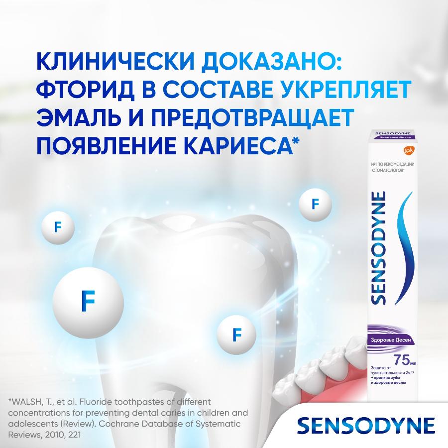 Зубная паста Sensodyne здоровье десен для чувствительных зубов с фтором, мятный вкус, 75 мл