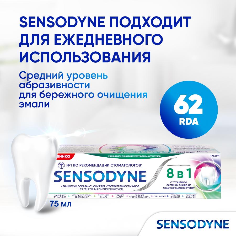 Зубная паста Sensodyne 8 в 1 комплексный уход для чувствительных зубов с фтором, 75 мл