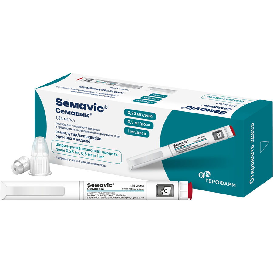 Семавик 3 мл раствор для подкожного введения 0,25/0,5/1 мг/доза шприц-ручка, 1 шт.