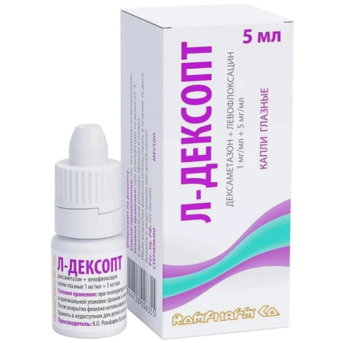 Л-дексопт 1 мг/мл + 5 мг/мл капли глазные флакон, 5 мл