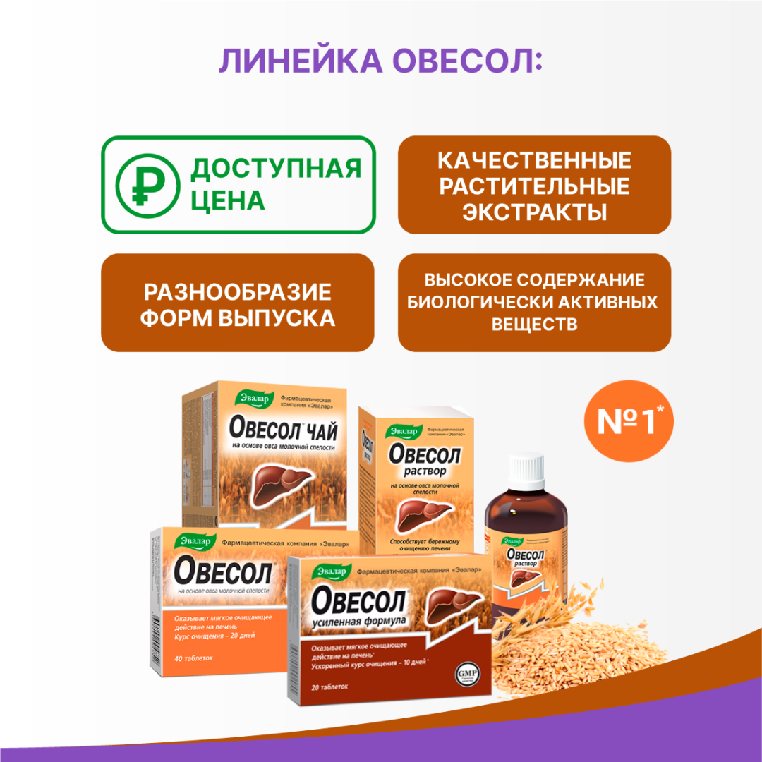 Овесол таблетки, 40 шт, Эвалар