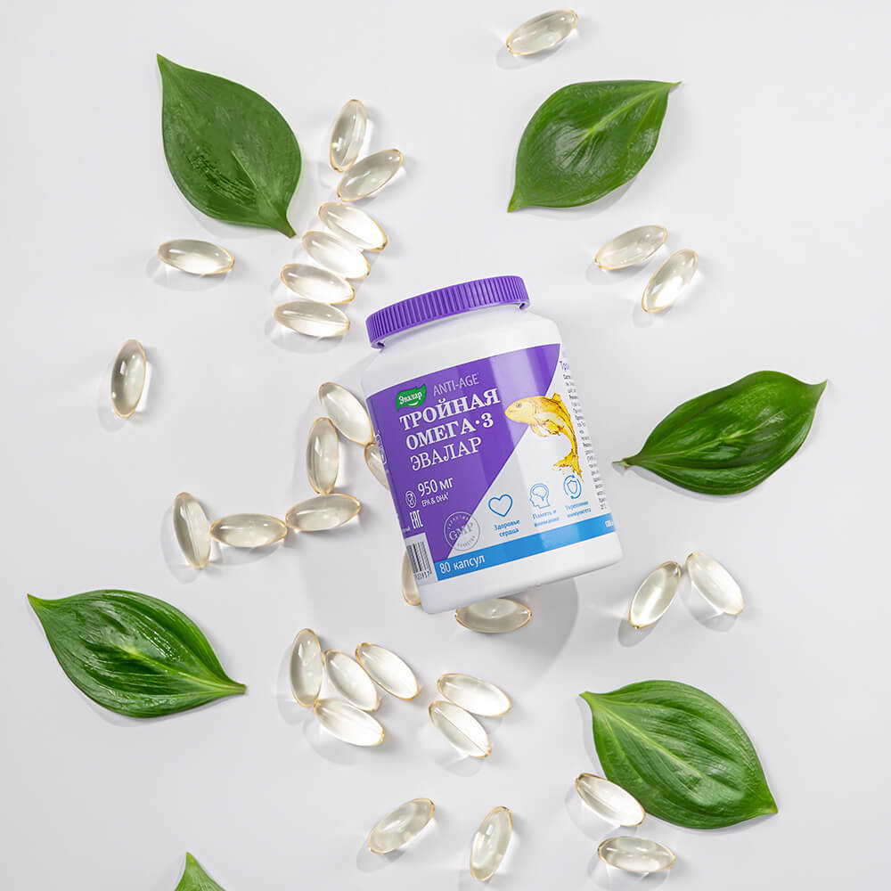 Тройная Омега-3 950 мг капсулы, 30 шт, Эвалар