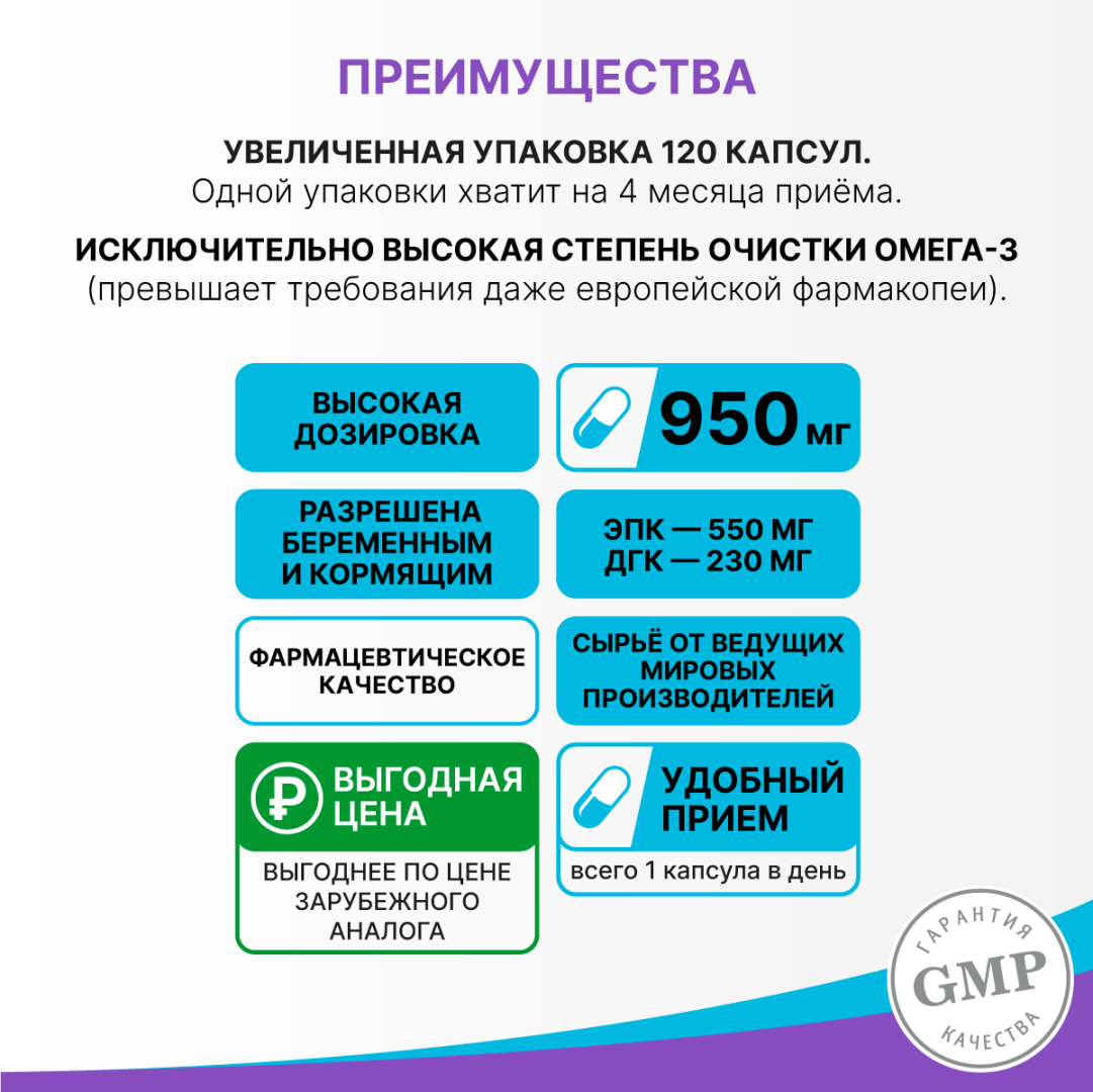 Тройная Омега-3 950 мг капсулы, 120 шт, Эвалар