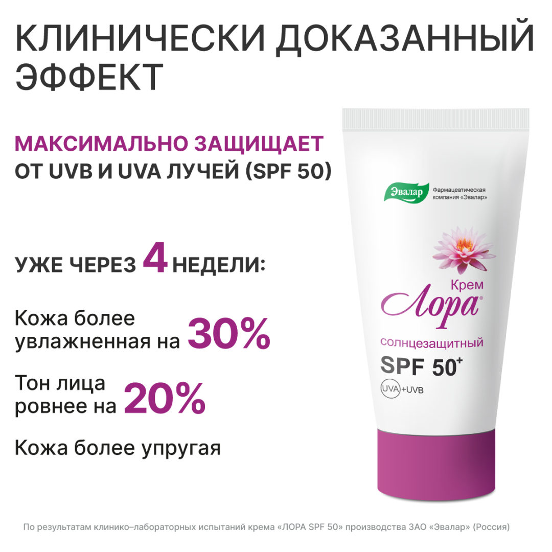 Лора Крем для лица антивозрастной с пептидами SPF 50+, 30 мл, Эвалар