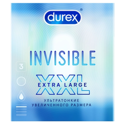 Дюрекс презервативы инвизибл XXL из натурального латекса ультратонкие, 3 шт.