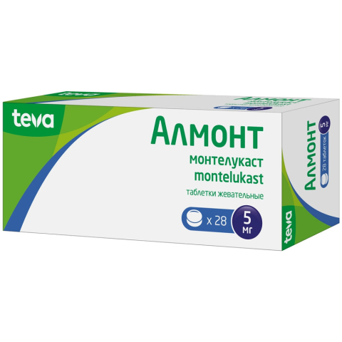 Алмонт 5 мг таблетки жевательные, 28 шт.