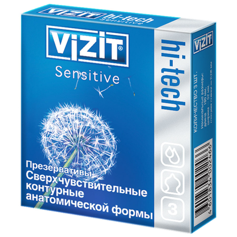 Визит (Vizit) Презервативы HI-TECH sensitive контурные, 3 шт.