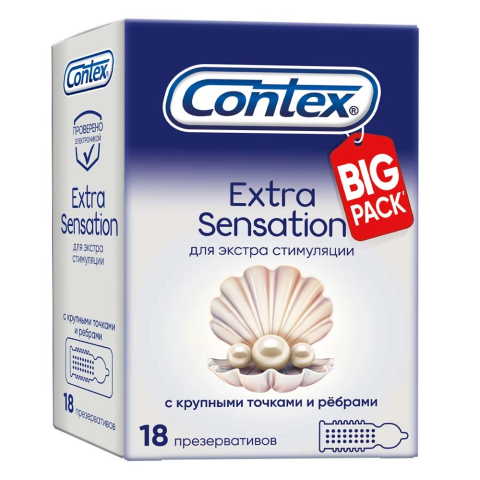 Contex презерватив extra sensation с крупными точками и ребрами 18 шт.