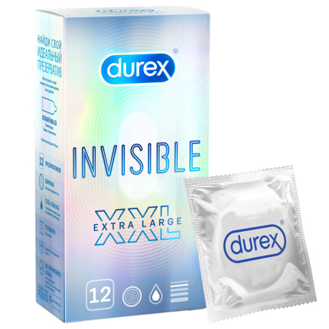Дюрекс (Durex) Презервативы Invisible XXL из натурального латекса ультратонкие, 12 шт.