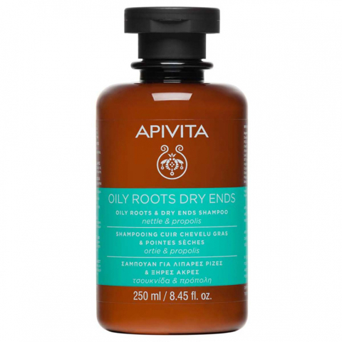 Apivita Шампунь Жирные корни и сухие кончики с крапивой и прополисом, 250 мл